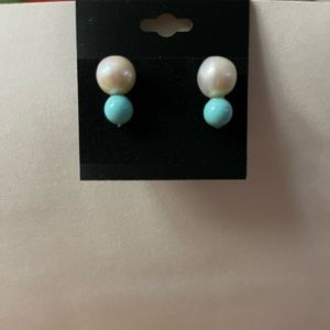 Meg Carter Designs - Pearl & Little Turquoise Stud Earrings